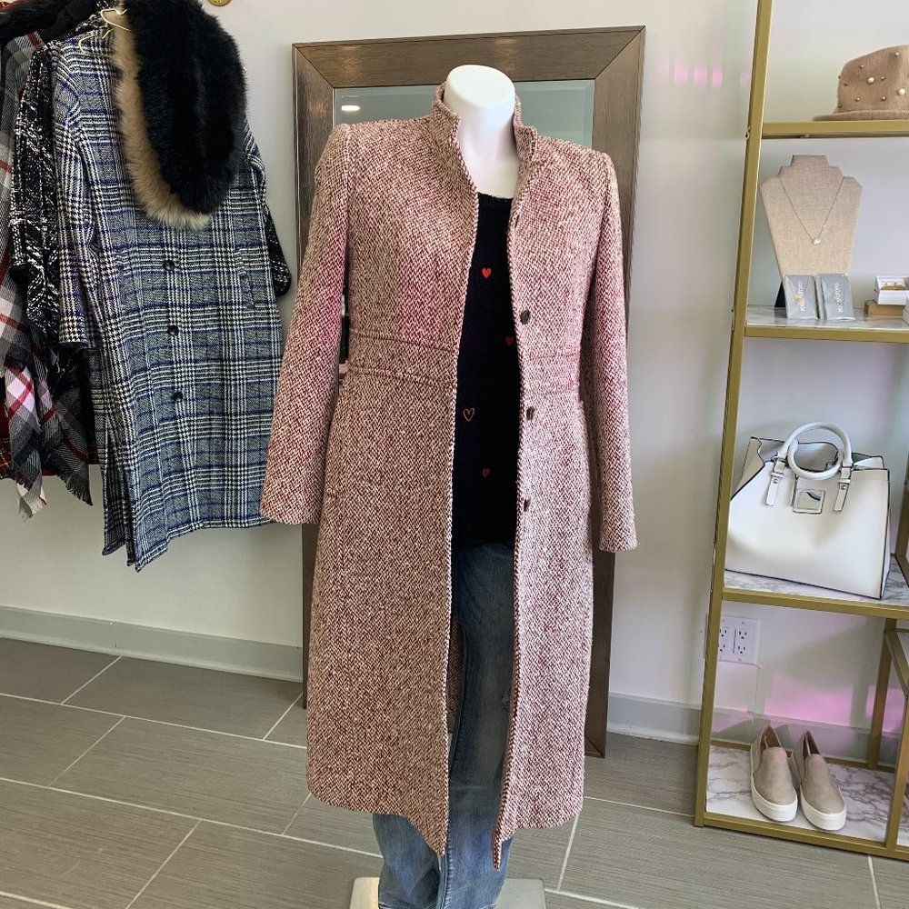 - J. Crew Red Wool Tweed Coat